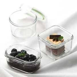 GLASSLOCK Square Food Storage Container (Capacity/Height/Width/Length/Height with Lid: 210 ml / 6.5 cm / 8.5 cm / 8.5 cm)