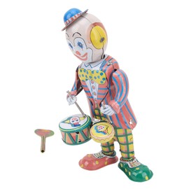Wind Up Clown Tinplate Retro Clockwork Clown Drummer Figure Vintage Clown Toy for Kids Desktop Decoration Ornament Party Favor Gift