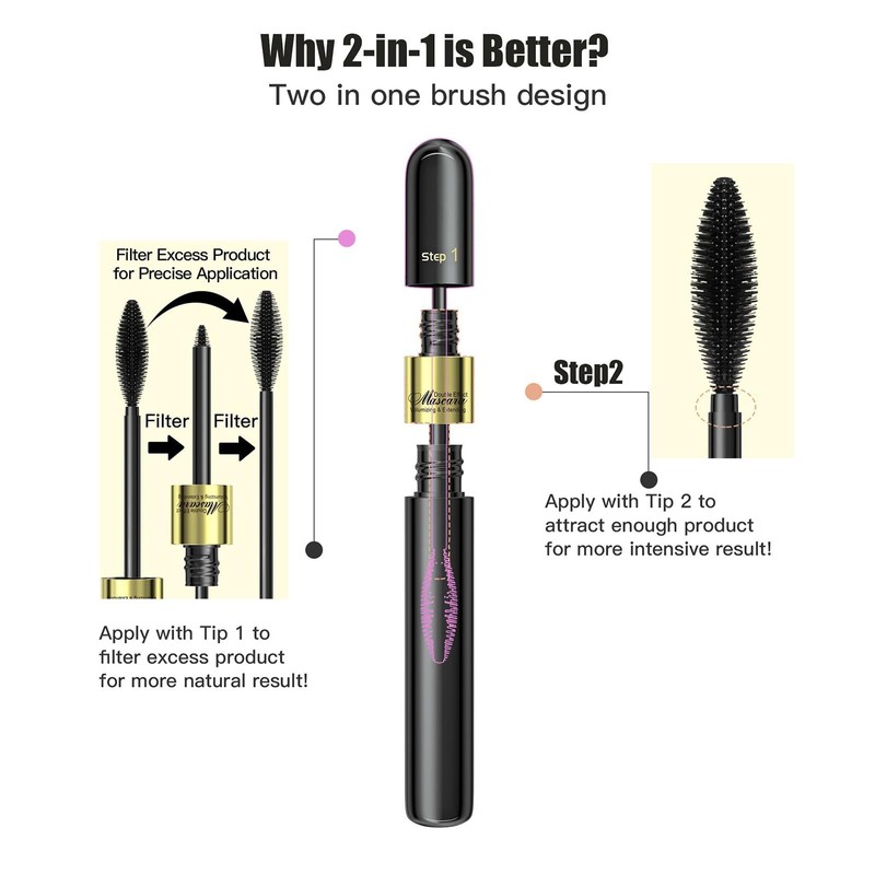 2Pcs Double Effect Mascara, Curling and Intensifying, Waterproof, Black