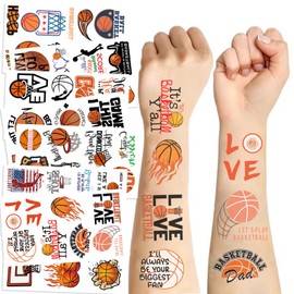 10 Sheets Basketball Temporary Tattoos Birthday Themed Party Supplies Decoration Favors Cartoon Cute Sticker for Kids Boys Home Activity Class Prizes Carnival Christmas Rewards (pink)