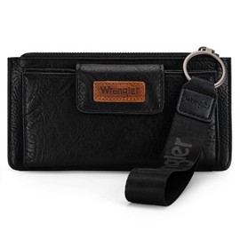 Wrangler Black Minimalist Wallet for Women Ladies Female Card Cases Leather Money Organizers Phone Wristlet Keychain Wallet Clutch with Coin Purse WG179-W013BK