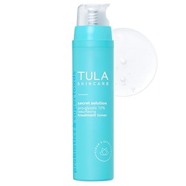 TULA Skin Care Secret Solution Pro-Glycolic 10% pH Resurfacing Toner - Travel Size, Face Toner to Gently Exfoliate and Hydrate Skin, with Proprietary Blend of Probiotics and Glycolic Acid, 0.5 fl oz
