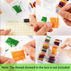 FEPITO 120 Stück Weißer Kunststoff Kreuzstich Stickgarn Spulen Kreuzstich Faden Set mit Aufbewahrungs Box und 260 Stück Leere Aufkleber