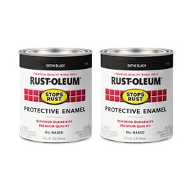 Rust-Oleum 7777502-2PK Stops Rust Brush On Paint, Quart, Satin Black, 2 Pack