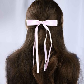 TseanYi Bow Satin Hair Clip Pink Ribbon Bow Hairclips Long Tassel Tail Bow Knot Clips Big Bow Ties Tail Barrette Bridal Satin Ribbon Barrette Winter Ribbon Bow Accessories