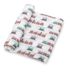 LollyBanks Muslin Swaddle Blankets, 100% Cotton Baby Blanket for Boys and Girls, Soft and Lightweight 47 x 47 Inches Infant Swaddle, Gentle Newborn Blankets, Baby Essentials (Animal Train Print)