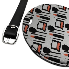 Makeup Lipstick Compact Eyeshadow Round Leather Luggage Card ID Tag