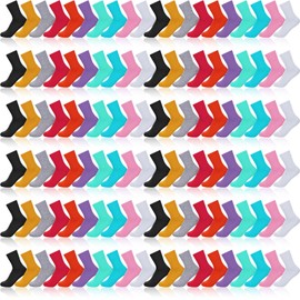 Handepo 60 Pairs Colorful Women Solid Color Crew Socks Bulk, Lightweight Colored Athletic Socks for Women Size 6-9 Cotton Socks Casual Running Socks for Christmas Women Girls Gift