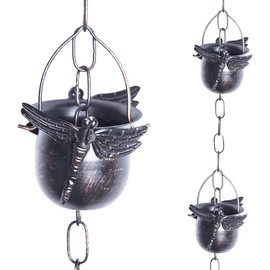 Topadorn Rain Chain for Gutters,12 Cups Rain Collector with Adjustable Length Chains for Enhanced Outside Garden Appeal Rain Bell Design,Dragonfly Rain Chains