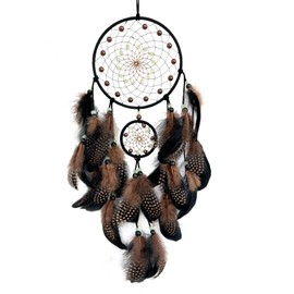 SOYUZU Brown and Black Dream Catcher Wall Decor Feather Dream Catchers with Luminous Bead Handmade Dreamcatcher Wall Hanging Ornament for Bedroom Living Room Home Decor