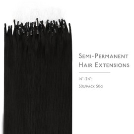 WENNALIFE Microring Real Hair Extensions, 50 g, 1/Strand 40 cm, Black, Micro Loop Hair Extensions, Micro Beads Extensions, Invisible Microlink Hair Extensions, Remy Human Hair, Straight, Natural