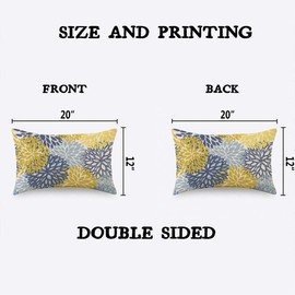 TKS MITLAN Chrysanthemum Pillow Covers 12x20 Inch Blue Yellow and Navy Spring Floral Plant Leaf Retro Style Pillows Decorative Throw Pillows Farmhouse Decor for Home Cushion Case