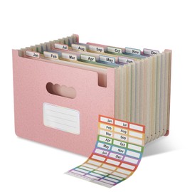 Accordion File Organizer, 12 Pockets Wheat Straw Expanding File Folders, Upright&Open Top, Monthly Bill Receipt Organizer, 100%BPA Free, Return to Nature, Healthy Living,Letter/A4 Size-Strawberry Pink
