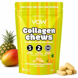 VOW Nutrition Collagen Chews, Bovine Collagen Supplement, 100 Chews, Cherry and Tropical Flavours, 1000mg per Serving, Joint and Skin Health Support (Tropical)