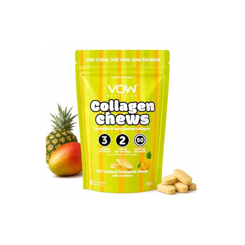 VOW Nutrition Collagen Chews, Bovine Collagen Supplement, 100 Chews, Cherry