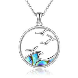 JERWLI Wave Necklace Sterling Silver Abalone Shell Ocean Wave Necklace Ocean Beach Jewellery for Women Girls Gifts, Sterling Silver
