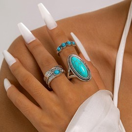 Turquoise Rings for Women Silver Stackable Knuckle Thumb Rings Western Statement Jewelry for Western Outfit