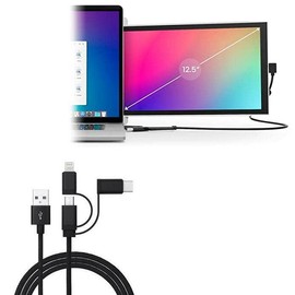 BoxWave Cable Compatible with Mobile Pixels Duex Max - AllCharge 3-in-1 Cable - Jet Black