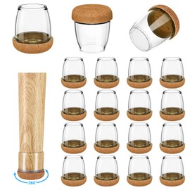 16 Pack Chair Leg Floor Protectors for Hardwood Floors, Round Rubber Furniture Sliders, 360°Felt Pad Bottom Wrapped Thickening Silicone Furniture Legs Caps Covers(Round,Clear-Brown-M)