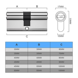 Bwintech 85mm (40/45) Satin Nickel Cylinder Lock with 3 Standard Keys Anti Crack Anti-Pressure Anti-Drill High Security for Wood and