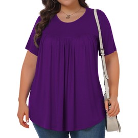 Womens Plus Size Tops Tunic Short Sleeve Crew Neck Shirts Casual Soft Blouse Dark Purple 3X