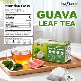LeafLea Guava Leaf Tea, 80 Fresh-Sealed Tea Bags, Herbal Tea Made from Natural Guava Leaves (Hojas de Guayaba), Digestive Support & Immune Balance, Caffeine-Free, Sugar-Free, Pack of 2