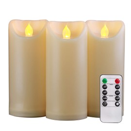 Homemory 3"x 7" Outdoor Waterproof Flameless Candles with Timers and Remote Control, Battery Operated Candles, LED Plastic Candles, Ivory, Set of 3