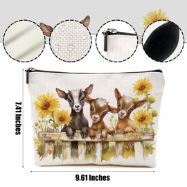 DHKG Goat Gifts for Goat Lovers Makeup Bag Cute Sunflower Goat Cosmetic Bag Animal Lover Gifts for Women Girls Friend Daughter Travel Organizer Zipper Pouch Graduation Birthday Friendship Gifts