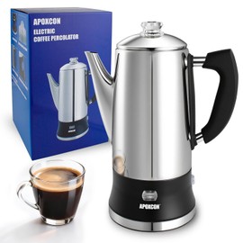 APOXCON Electric Coffee Percolator Stainless Steel Coffee Maker with Clear Brew Progress Tough Glass Knob and On/OFF Switch Classic Coffee Pot with Keep Warm & Cordless Serve No Aluminum (12 Cup)