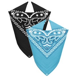 Van Der Rich ® Pack of 2 Bandanas 100% Cotton Head Scarf for Men Women (Black-Sky, TU)