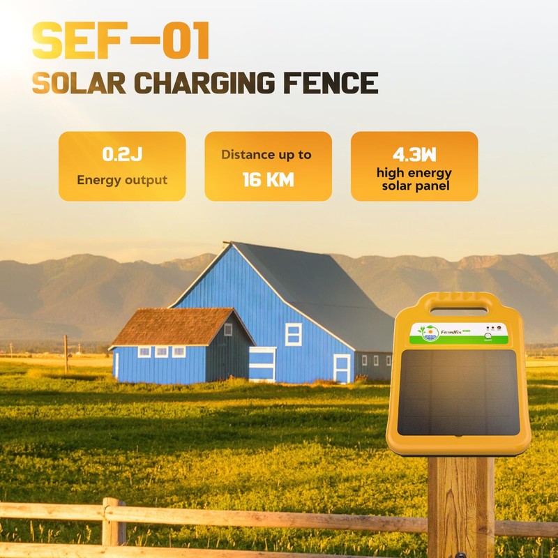 FarmNix Solar Electric Fence Kit for Livestock,10 Miles Fence Charger