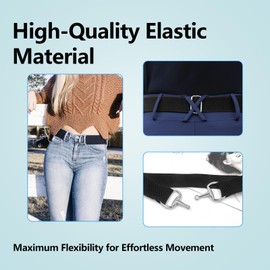 YAFIYGI Equestrian Belt 1.5-inch Stretchable Elastic Belt Bit Buckle with Surcingle Buckle Key Strap Classic Black for Horseback Riding Sports Women's Horse Riding Gear and Accessories (2 Pack)