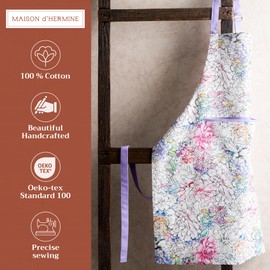 Maison d' Hermine Apron 100% Cotton 1 Piece Adjustable Neck Strap Easter Apron with Center Pocket for Gifts, Home, Kitchen, Cocktail Party, Floral Love - Spring/Summer (27.50"x31.50")