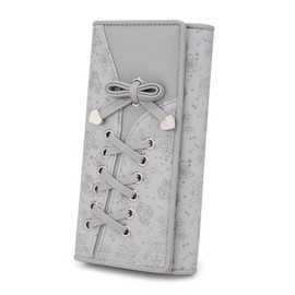 UTO Women's and Girls' PU Leather Long Purse Clutch Cute Bow Purse Women Large Capacity Wallet for Valentine's Day Mother's Day Birthday Memorial Day Christmas New Year, Pure Grey, Modern