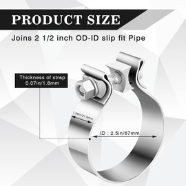 Datanly 4 Pcs 2.5 Inch Muffler Clamp, 2 1/2" Narrow Band Muffler Clamp Stainless Steel for Pipes and System Repair