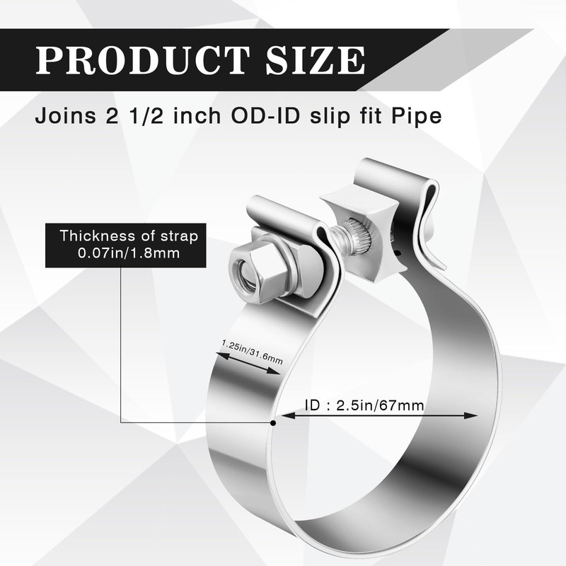 Datanly 4 Pcs 2.5 Inch Muffler Clamp, 2 1/2" Narrow