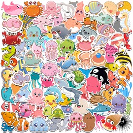 100 PCS Water Bottle Stickers for Kids - Cute Stickers for Kids -Ocean Animal Stickers Vinyl Waterproof Laptop Stickers Pack,Party Favors for Kids, Boys Girls Birthday Decorations Gifts