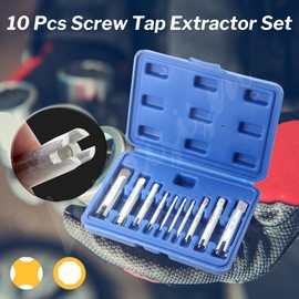Screw Tap Extractor Set of 10 Broken Head Taps Stripped Screw Remover Kit with Box, High Speed Steel Extractor Tap Drill Set for Industrial Screw Bolt Removal Home Repair Work