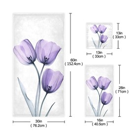 Bolaz Bath Towel Sets for Bathroom Hand Towels Fingertip Towels Three Purple Tulips 1 Decorative Soft Cotton Absorbent 3 Piece