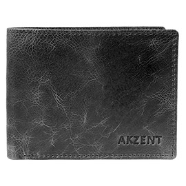 Akzent 3000258 Men's Wallet Genuine Leather RFID Landscape Format 11.5 x 9 cm, charcoal, rfid wallet