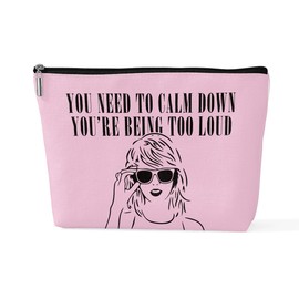 sugargoo Makeup Bag Travel Toiletry Bag for Women Music Gift Fans Song Lyrics Gift Merchandise for Fans Friends Girls, Friendship Birthday Women's Day Gift, You Need to Calm Down Album - Pink