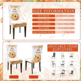 Preboun Fall Chair Covers Set of 6 Thanksgiving Dining Protector Autumn Pumpkin Sunflower Maple Leaves Slipcovers Removable Washable for Dining Hotel Party Wedding
