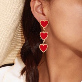 Yienate Red Heart Drop Earrings Unique Interlocking Heart Dangle Earrings Long Tassel Wedding Love Heart Drop Earrings Statement Prom Heart Dangle Studs Earrings Jewelry for Women and Girls