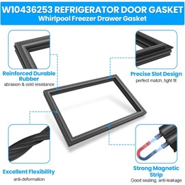 UPGRADED W10436253 WPW10436253 Refrigerator Door Gasket Compatible with Whirlpool Maytag Kitchenaid Fridge Freezer Door Gasket Replacement W10164044 Black Kenmore Refrigerator Door Gasket Freezer Seal