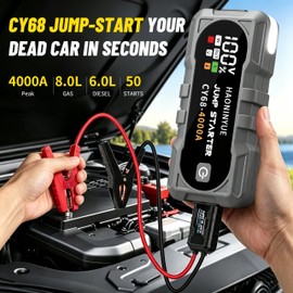 HAONINYUE 4000A Car Battery Jumper Starter, Battery Jumper Starter Portable (8.0LGas/6L Diesel), 16000mAh Charging Jump Box, Portable Car Jump Starter with Jumper Cables and 600LM LED Light