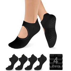 ZANZER (4 Pairs) Grip Socks for Women Pilates Socks with Grips Open Top Non Slip Grippy Socks for Yoga, Barre, Lagree, Pregnancy, Zumba (Standard, 4* black)