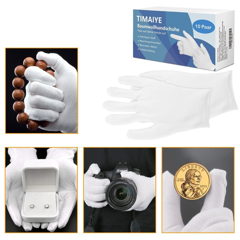 10 Pairs Cotton Gloves for Eczema, White Cotton Eczema Gloves