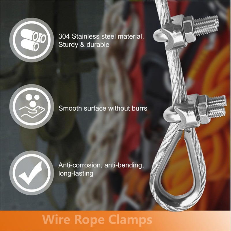 12 Pcs M12 Cable Clamps,Wire Rope Clamp,6 Pcs 1/2" Thimble