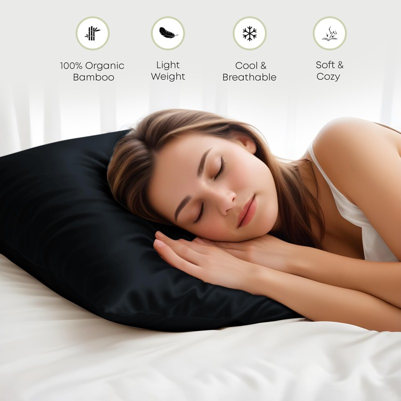 LINENWALAS 100% Organic Bamboo Pillow Cases 2 Pack, Soft Premium