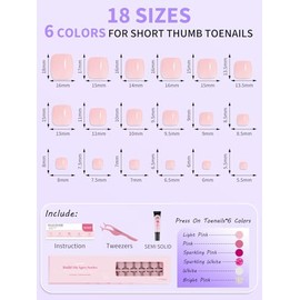 EBANKU-Uñas postizas cortas a presión, 216 piezas, puntas cuadradas para uñas, uñas postizas de color sólido, 18 tamaños, uñas postizas de cobertura t